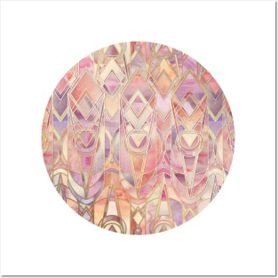 Glowing Coral and Amethyst Art Deco Pattern Posters and Art